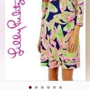 Lilly Pulitzer Palmetto Dress V-Neck The Vias Bright Navy Pima Cotton